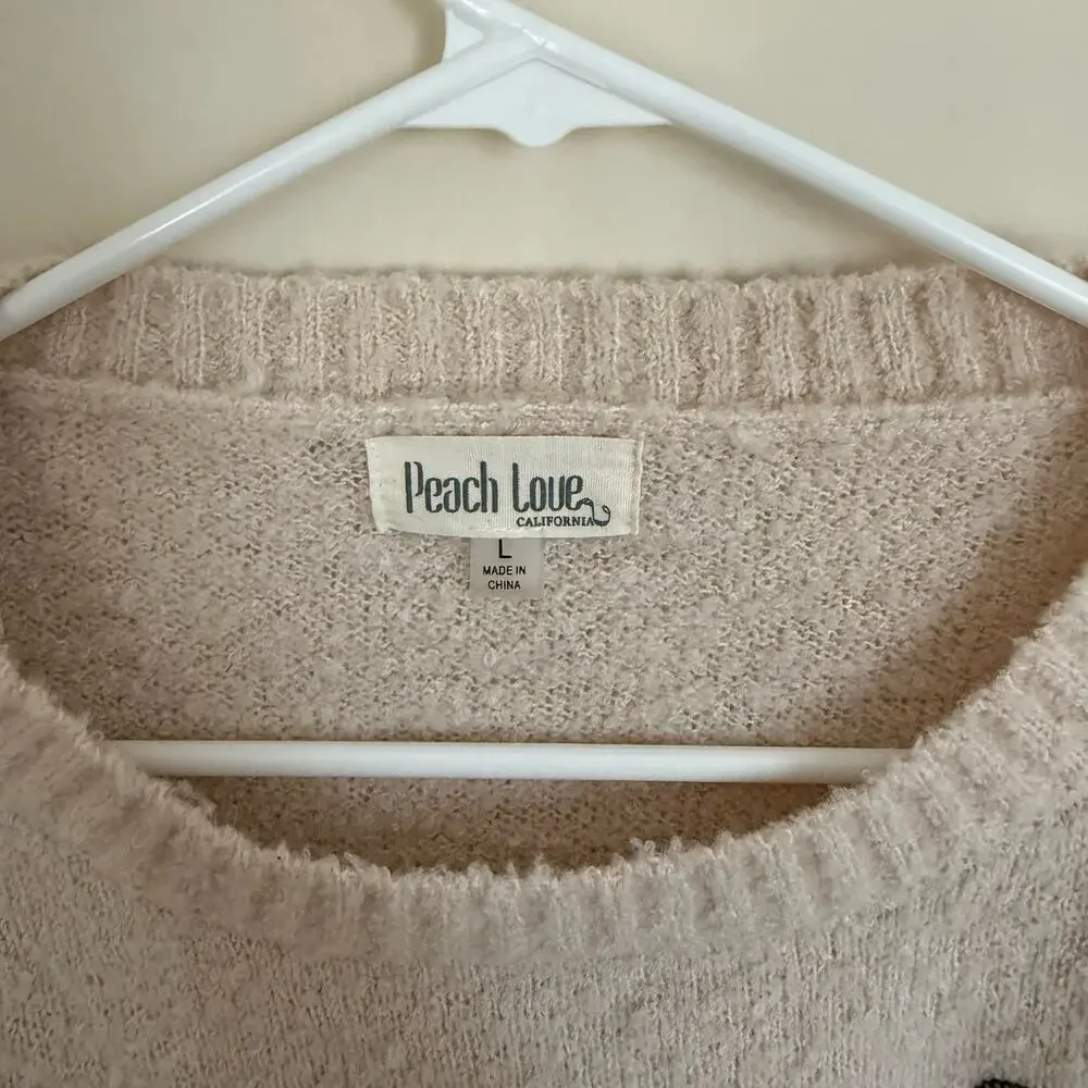 Peach Love Oatmeal Sequin Tiger Matted Sweater Pullover Preppy Bubble Sleeve - Picture 4 of 13